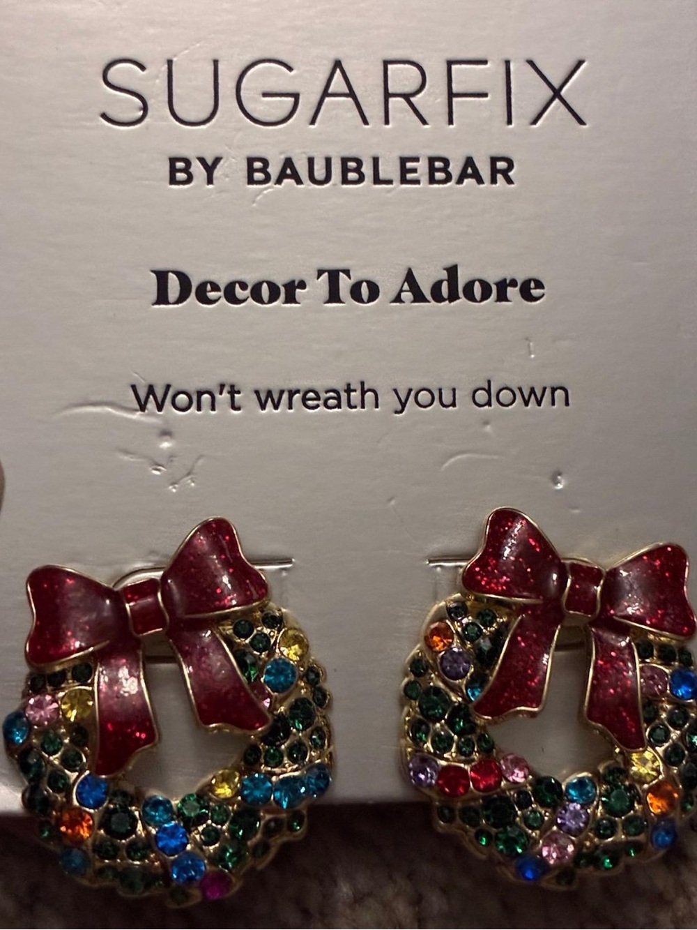 Red Bow Multicolor Crystal Wreath Earrings